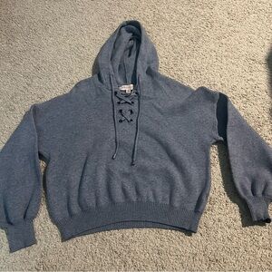 Philosophy Lace Up Hoodie Sweater Heather Blue Cozy Soft Casual Lounge Size M